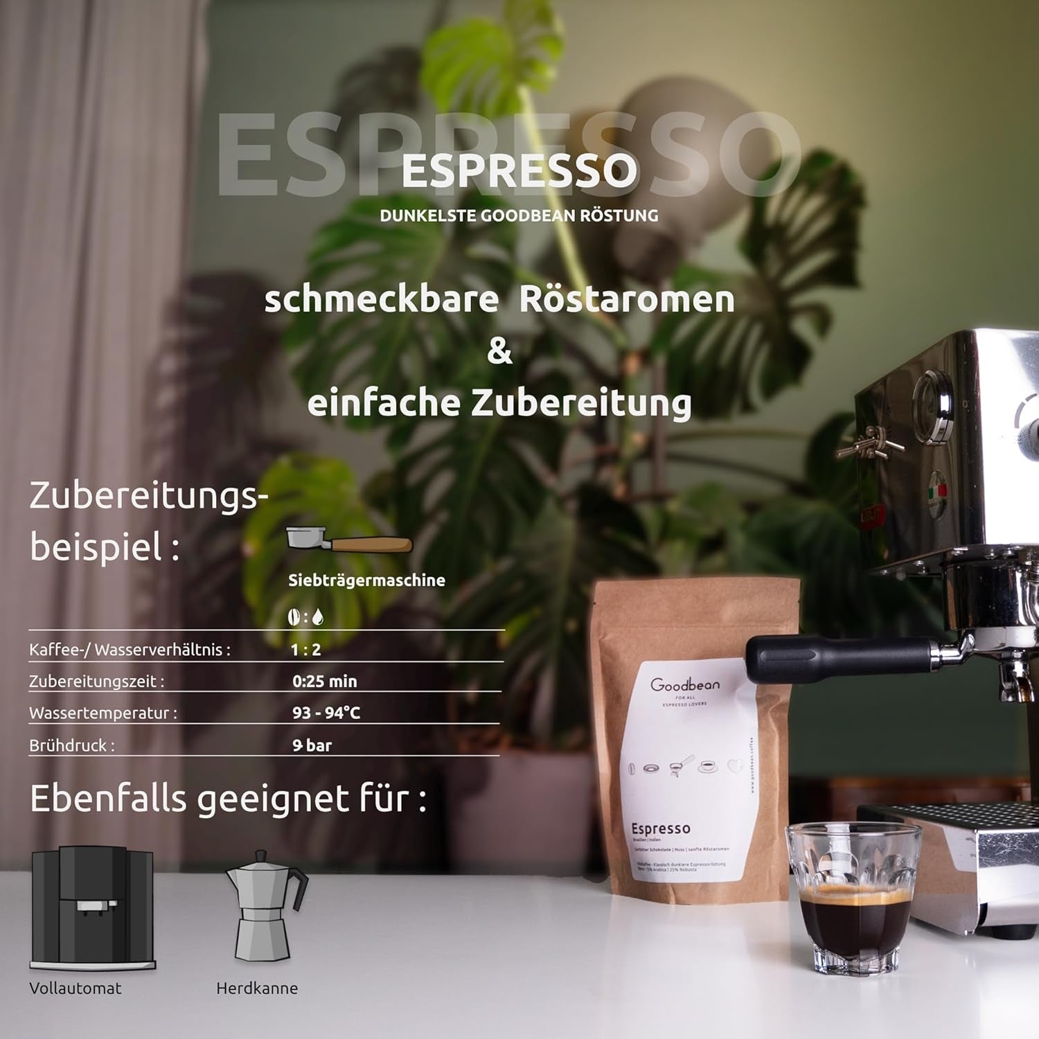 ESPRESSO | Caffè in grani 500g - 100% Arabica | Appena tostato per preparare l'espresso | Caffè in grani interi | Gusto classico del caffè