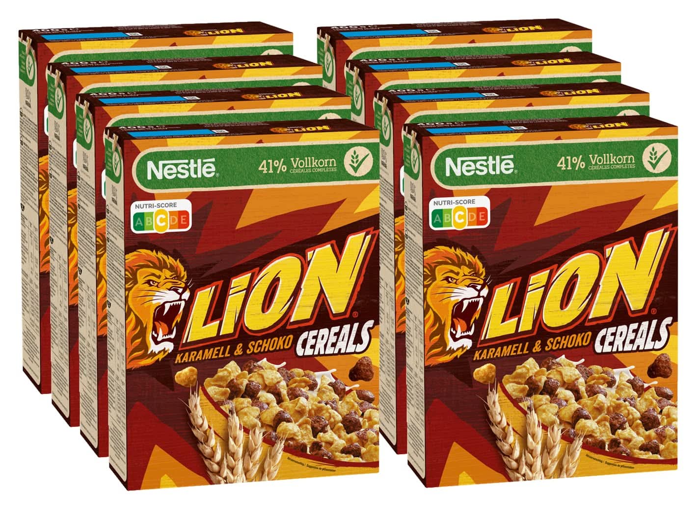 Cereal LION, Cioccolato ai cereali con caramello e farina integrale al 41%, confezione 8 x 400 grammi Cereal Naty Shop