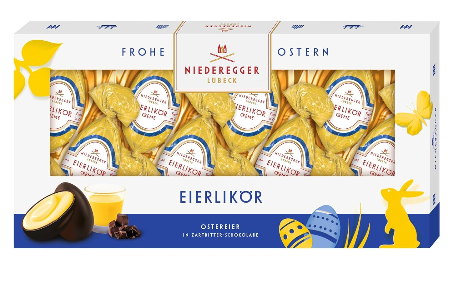 Niederegger | Uova Di Cioccolato | Liquore all'uovo | 1x100 g | Uova di Pasqua allo zabaione ricoperte di cioccolato fondente | Uova di Pasqua | Regalo di Pasqua