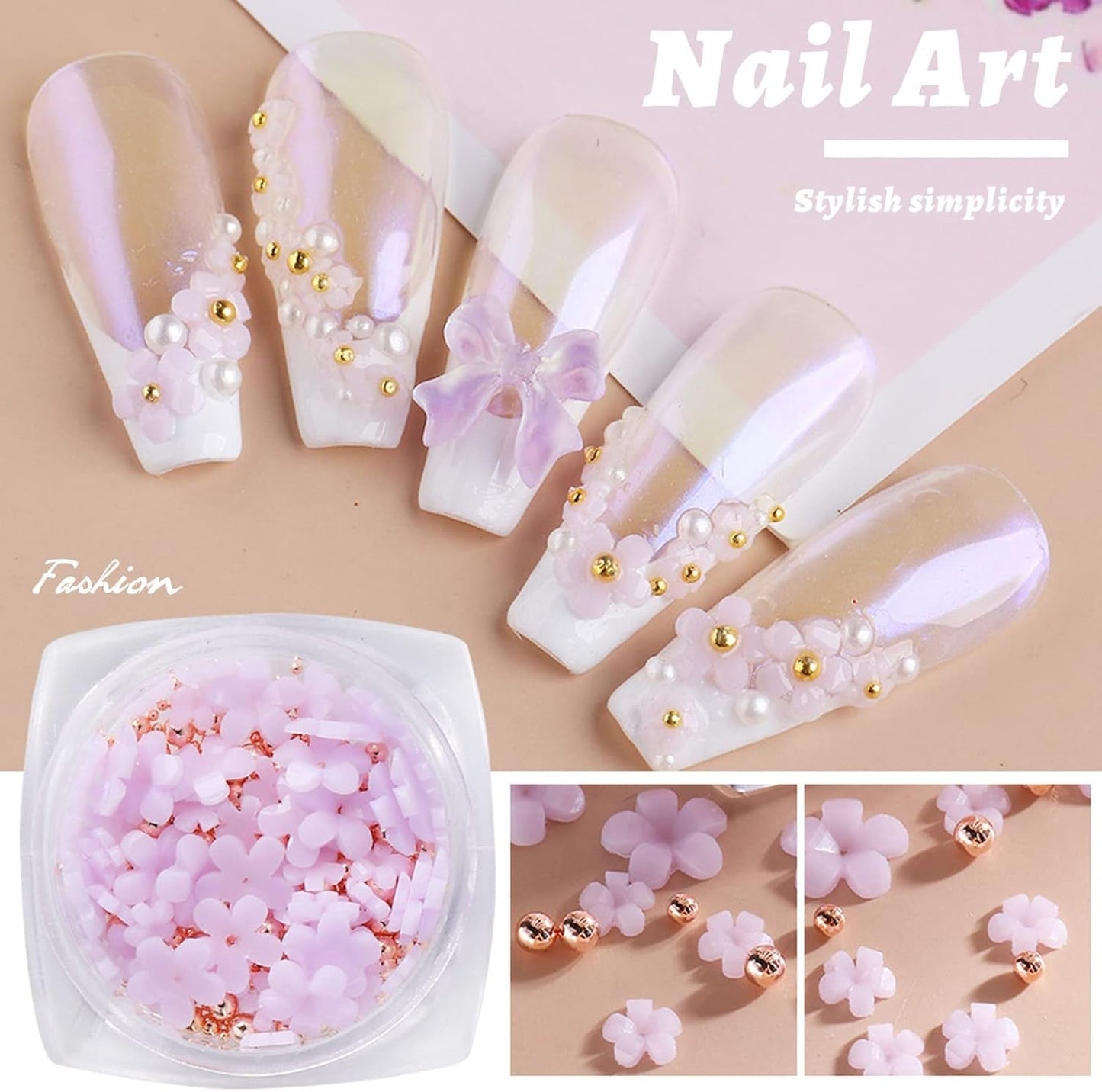 6 scatole di ciondoli di creazione di fiori 3D, decorazioni di fiori in acrilico con strass in oro e decorazioni in argento, pietre preziose, gioielli per ragazze, donne, design fai da te, decorazioni per bastoncini...