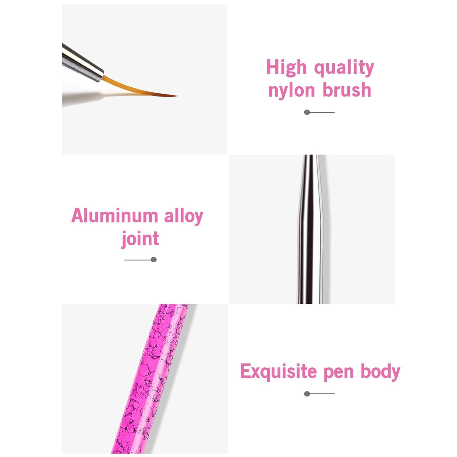 Sularpek Nail Art Liner Pinsel, 5 Stück Profi Detail Fine Nails Pennello per unghie in gel, Nagel Pinsel Dünn Für Beauty Frauen Nagelstudio (5 Größen, Rosa)