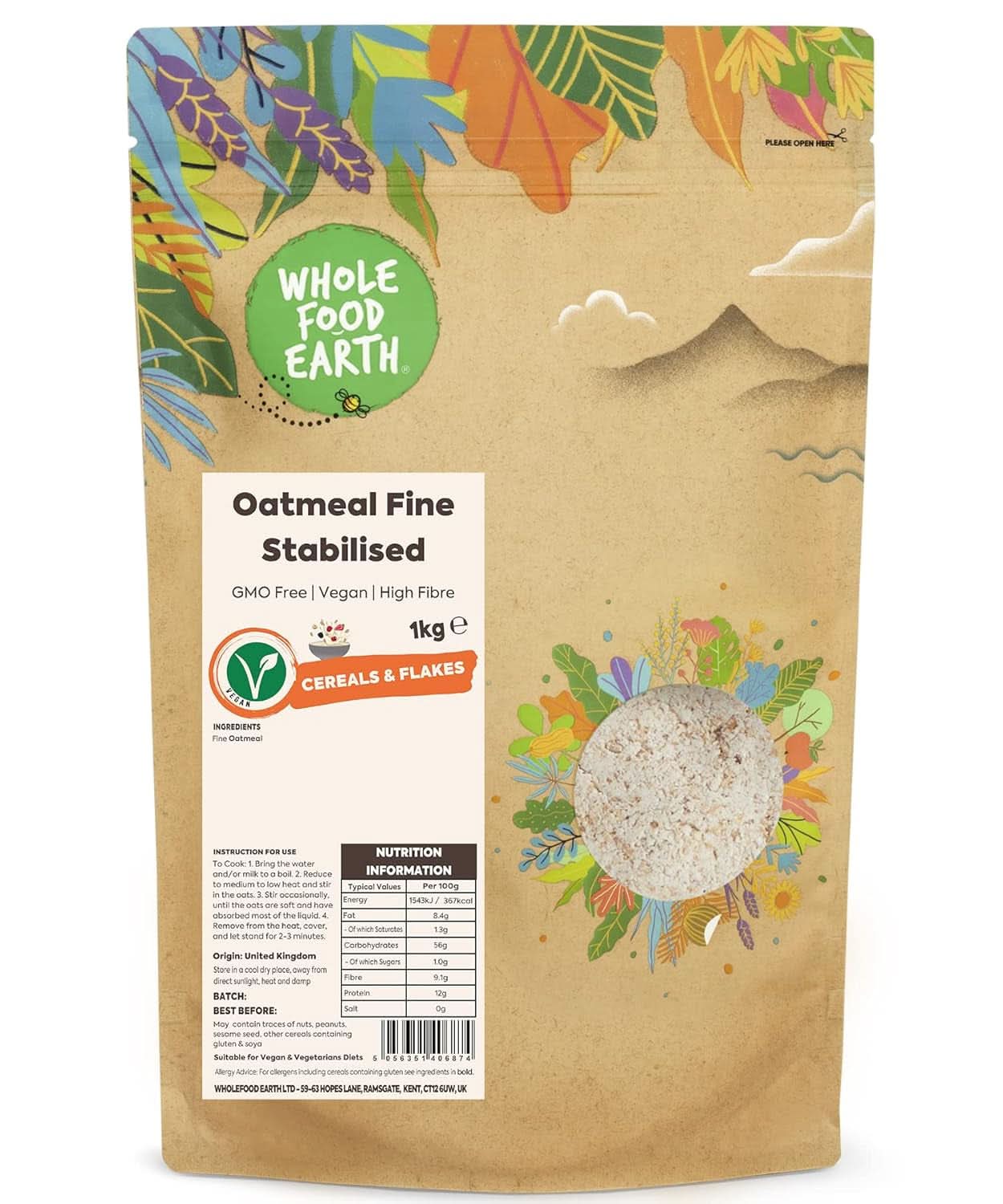 Farina d'Avena Fine - No OGM - Vegan - Senza latte - Senza zuccheri aggiunti 1kg Naty Shop Cereals