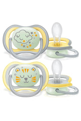 Philips AVENT Ciuccio notturno Ultra Air per bambini dai 18 mesi in su Si illumina al buio, confezione doppia Nuvola/Tigre (modello SCF376/01)