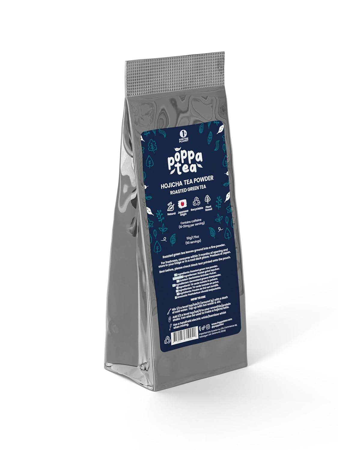 Poppatea Hojicha Tea Powder - Tè verde tostato (sacchetto di ricarica da 50 g)