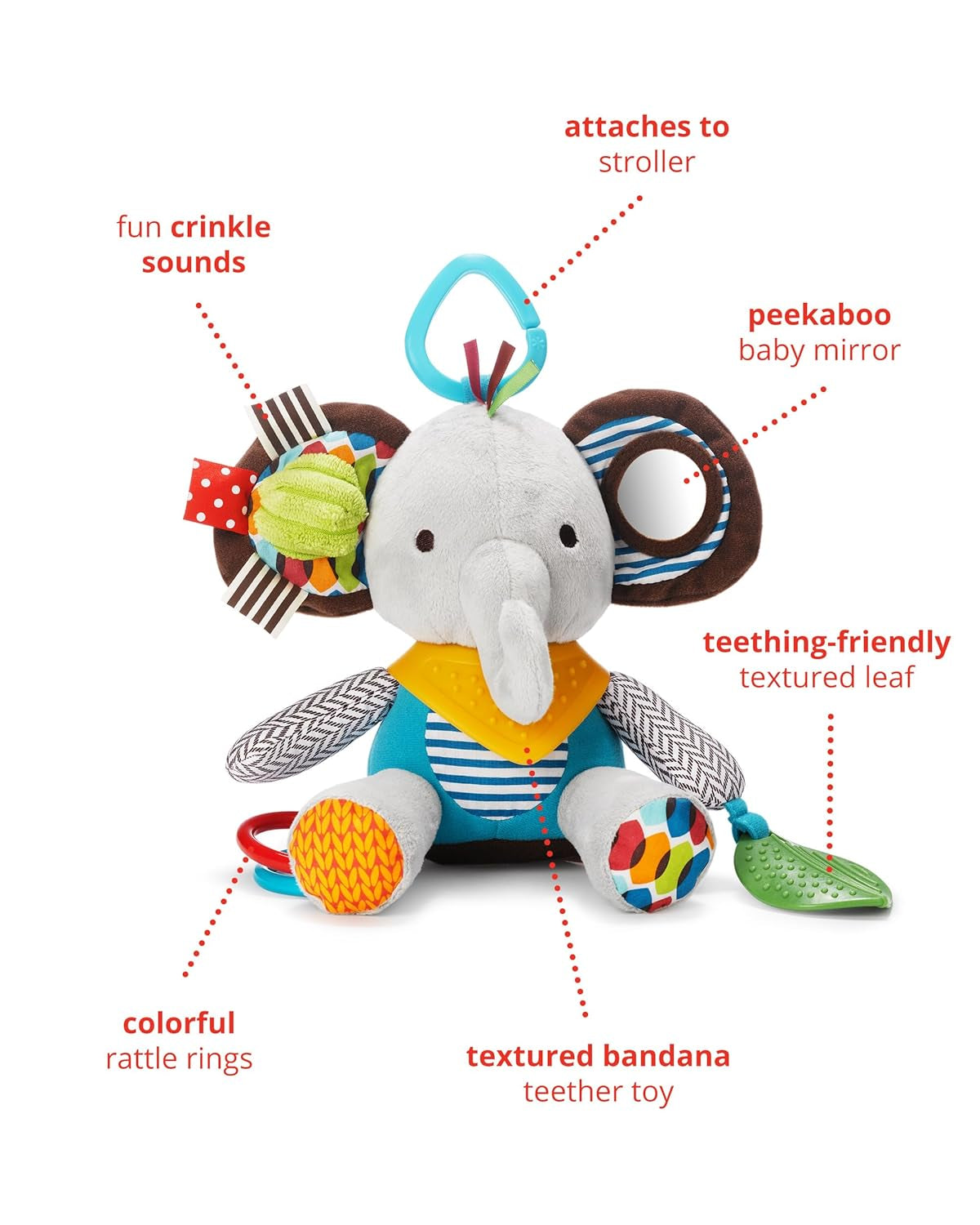 Skip Hop Bandana Buddies Activity Toy, Peluche per neonati e bambini, Multicolore, Elefante Baby Toys Naty Shop