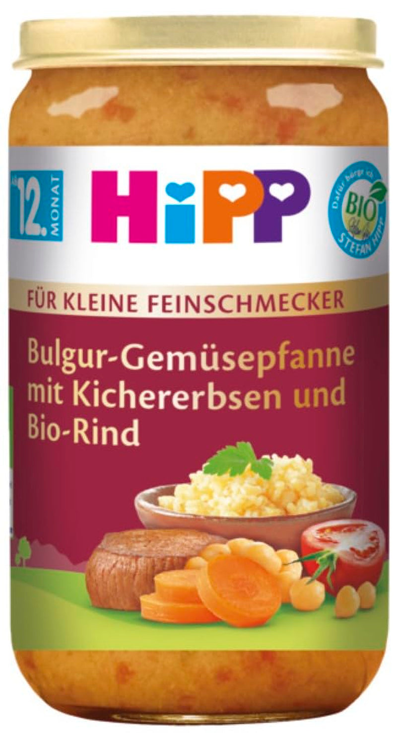 HiPP Per Piccoli Buongustai Bulgur con Verdure Saltate in Salsa con Ceci e Manzo Bio (6 x 250g), a partire da 12 mesi, con Omega-3, della migliore qualità biologica