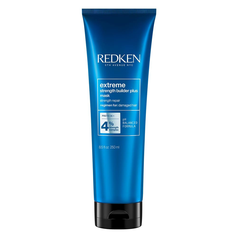 Redken Maschera intensiva per capelli per tutti i capelli danneggiati Ripara e rigenera Maschera anti-rottura Extreme Strength Builder Plus 1 x 250 ml Naty Shop Hair Mask Titolo predefinito