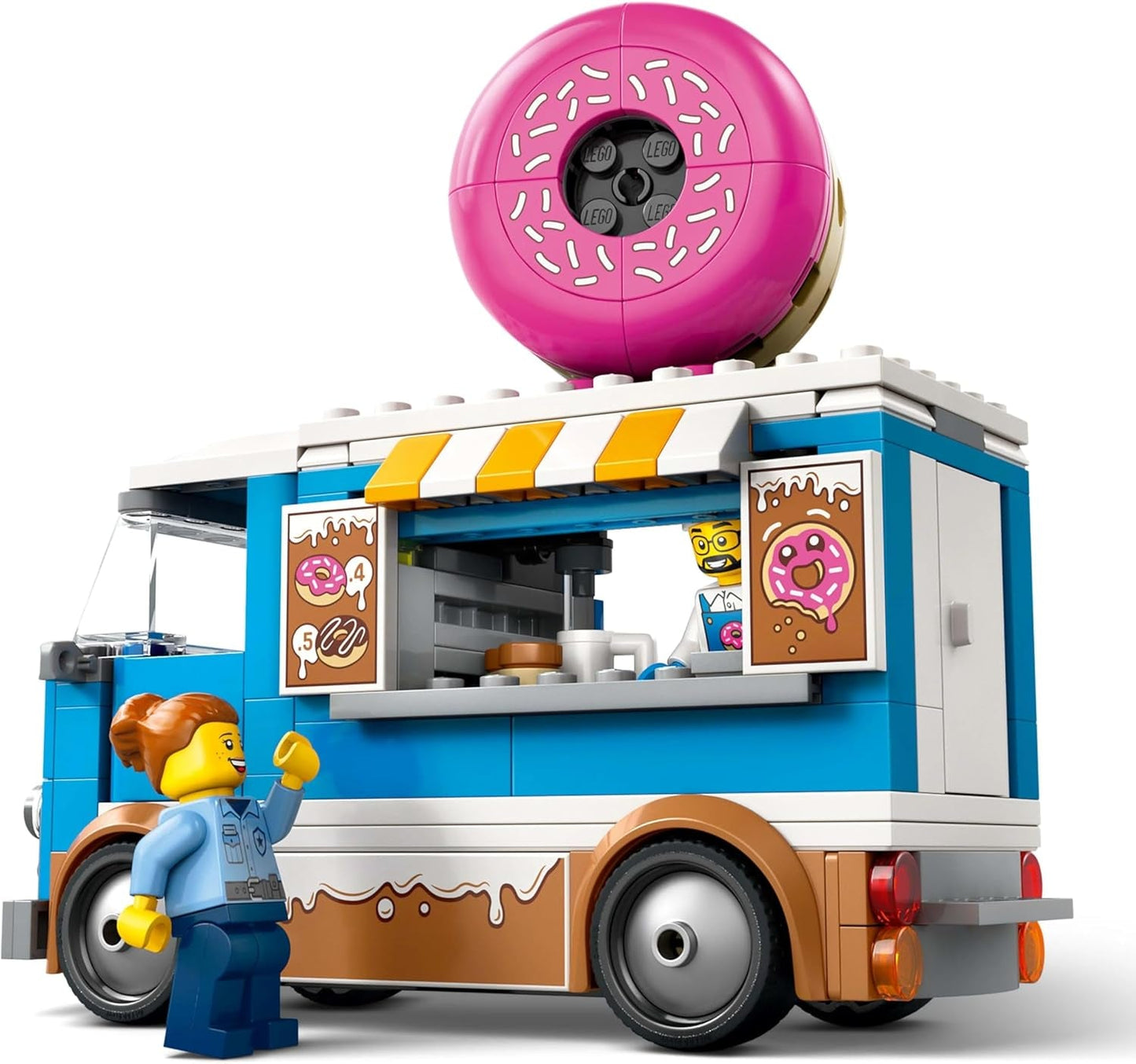 LEGO City Camion delle Ciambelle - Camion giocattolo del cibo con 2 minifigure della polizia - Giocattolo da costruzione per ragazzi e ragazze dai 5 anni in su - Idea regalo per compleanno e vacanze 60452 Set da costruzione Besuche den LEGO-Store