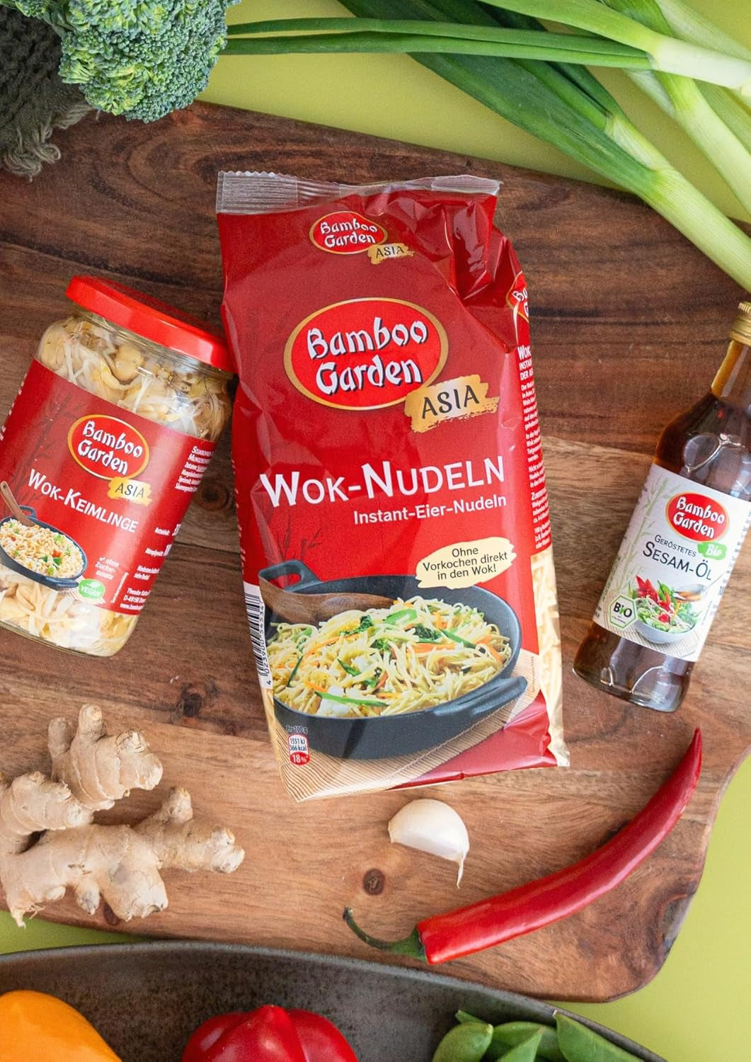 Giardino di bambù - Tagliatelle Wok | Tagliatelle istantanee all'uovo | Mescolare, non è necessaria alcuna precottura | Per piatti asiatici nel wok | 250 g in un sacchetto