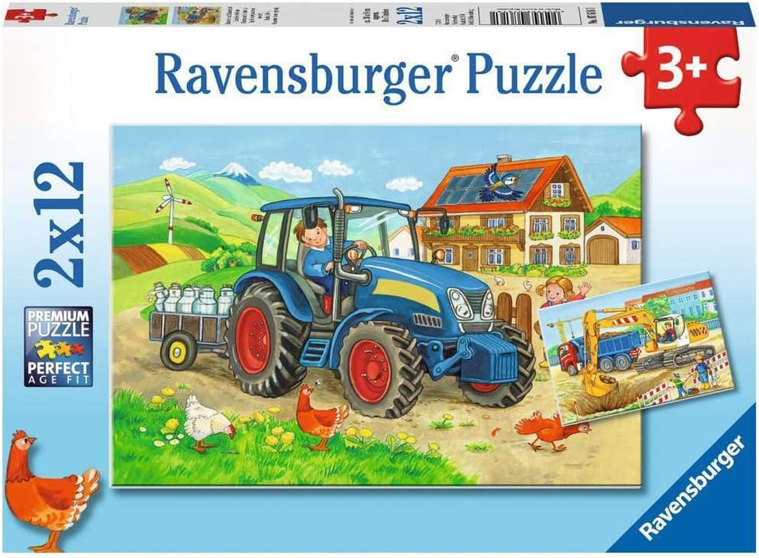 Ravensburger Puzzle per Bambini - 07616 Cantiere e Fattoria - Puzzle per 3+ 2X12 Pezzi Puzzle Naty Shop Singolo