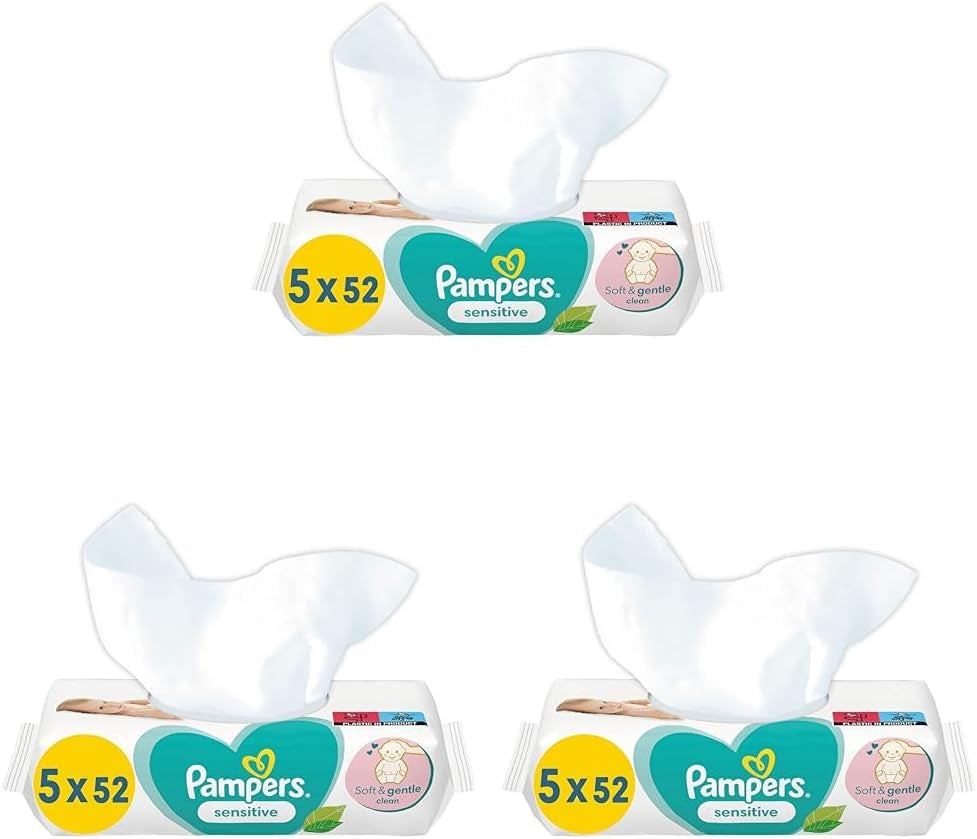 Salviette umidificate Sensitive Baby, 260 salviette (5 x 52), senza profumo, per una pulizia delicata (confezione da 3)