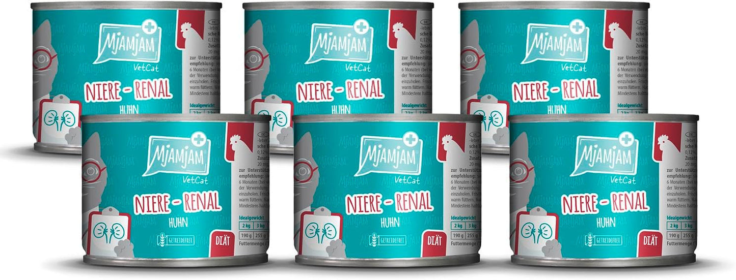 MjAMjAM VetCat - Cibo umido premium per gatti - Diet - Rene - Pollo, confezione da 6 (6 x 200 g), senza cereali