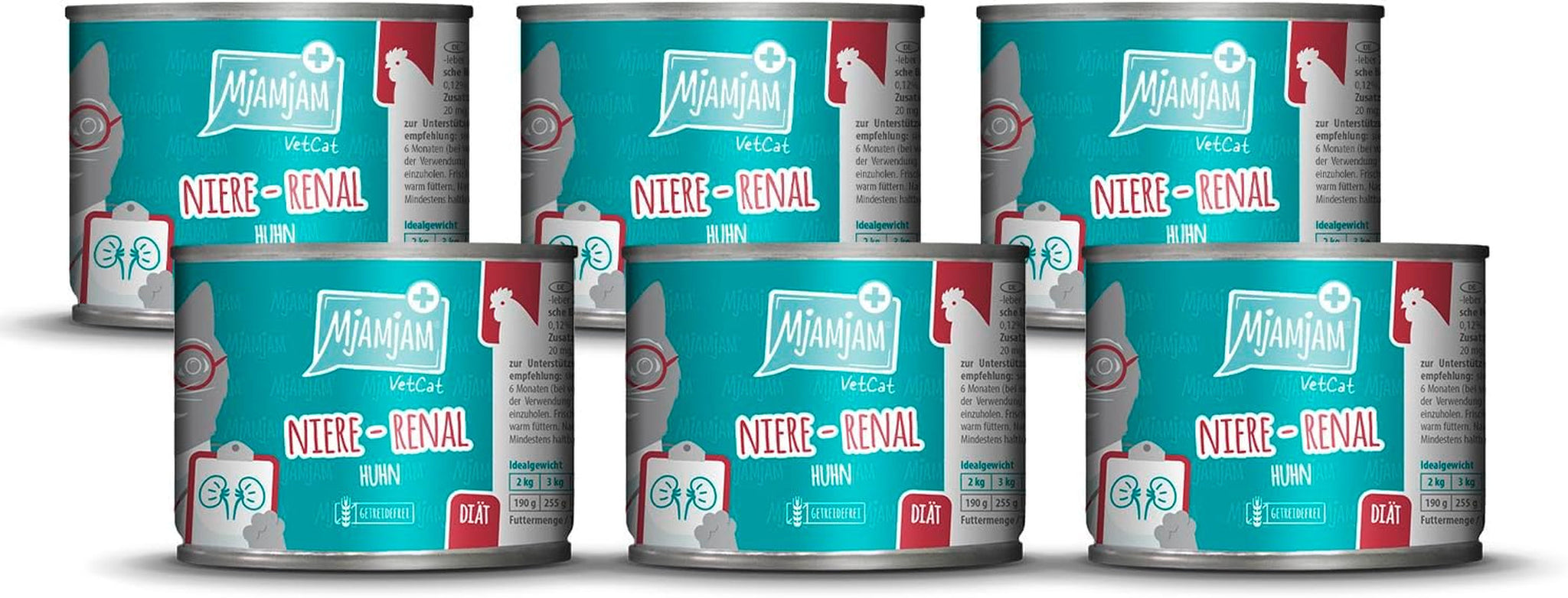 MjAMjAM VetCat - Cibo umido premium per gatti - Diet - Rene - Pollo, confezione da 6 (6 x 200 g), senza cereali
