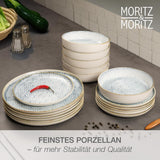 Moritz & Moritz ALHAMBRA Servizio Piatti per 6, 18 Pezzi, Porcellana di Alta Qualità - Stoviglie Moderne Blu - Set Di Facile Manutenzione Compreso 6 Piatti Piani, 6 Piatti Dessert e 6 Ciotole