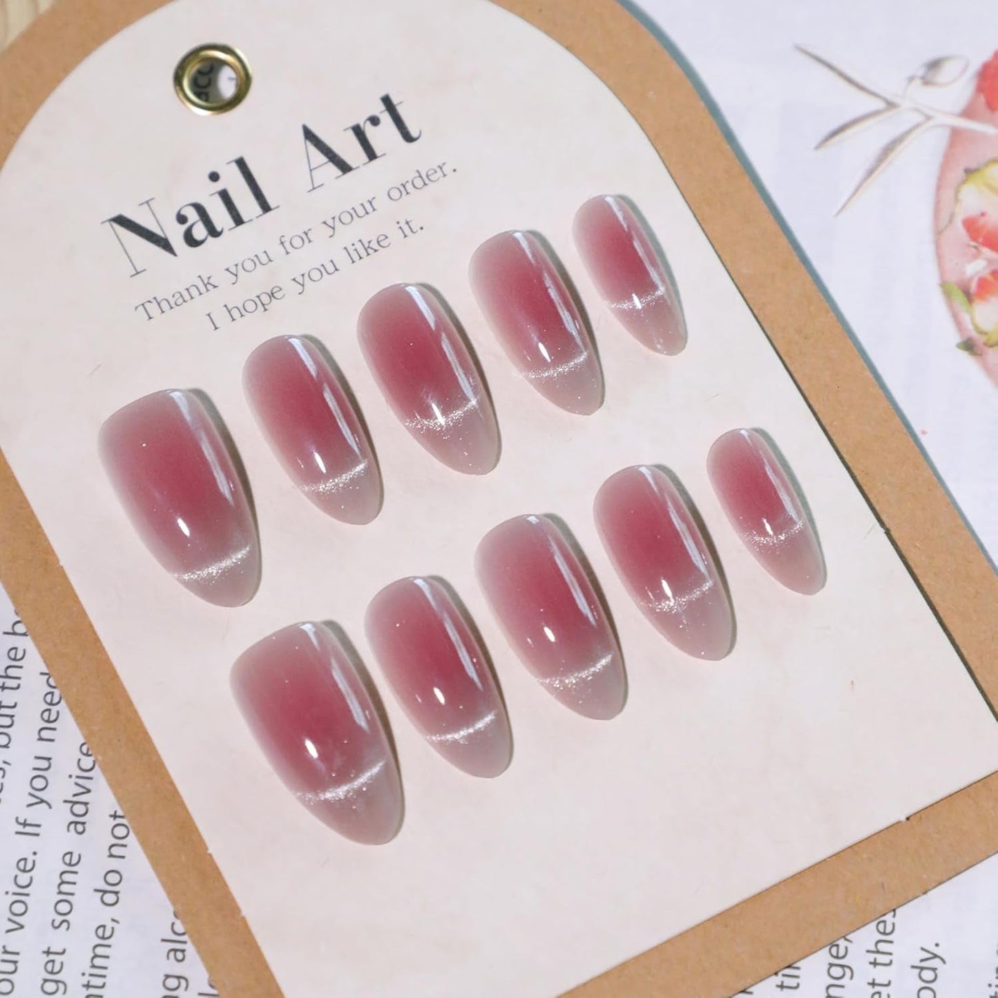 Moonglow Unghie Finte Magnetiche Corte, Occhi di Gatto Glitter Rosa Mandorla Sfumato Rosso con Colla, Unghie Artificiali Fototerapia Glitter Rosa Rosso Ombre per Donne e Ragazze