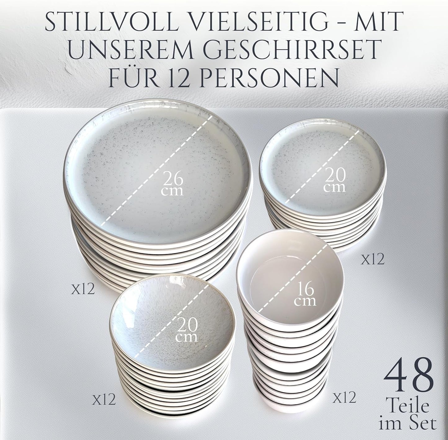Servizio stoviglie 48 pezzi in gres ceramica per 12 persone, design Ibiza, VINCITORE DEL TEST. Uno splendido set di stoviglie mediterranee in gres ceramico comprensivo di ciotole e piatti. Servizio da tavola Pure Living, beige.