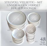 Servizio stoviglie 48 pezzi in gres ceramica per 12 persone, design Ibiza, VINCITORE DEL TEST. Uno splendido set di stoviglie mediterranee in gres ceramico comprensivo di ciotole e piatti. Servizio da tavola Pure Living, beige.