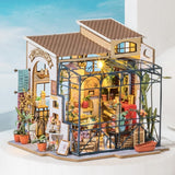Robotime DG145 Rolife Emily's Flower Shop Casa delle bambole in miniatura Realizzata in legno, metallo, tessuto e cartone, Dimensioni: 22 X 15 X 17 cm, Case delle bambole Naty Shop