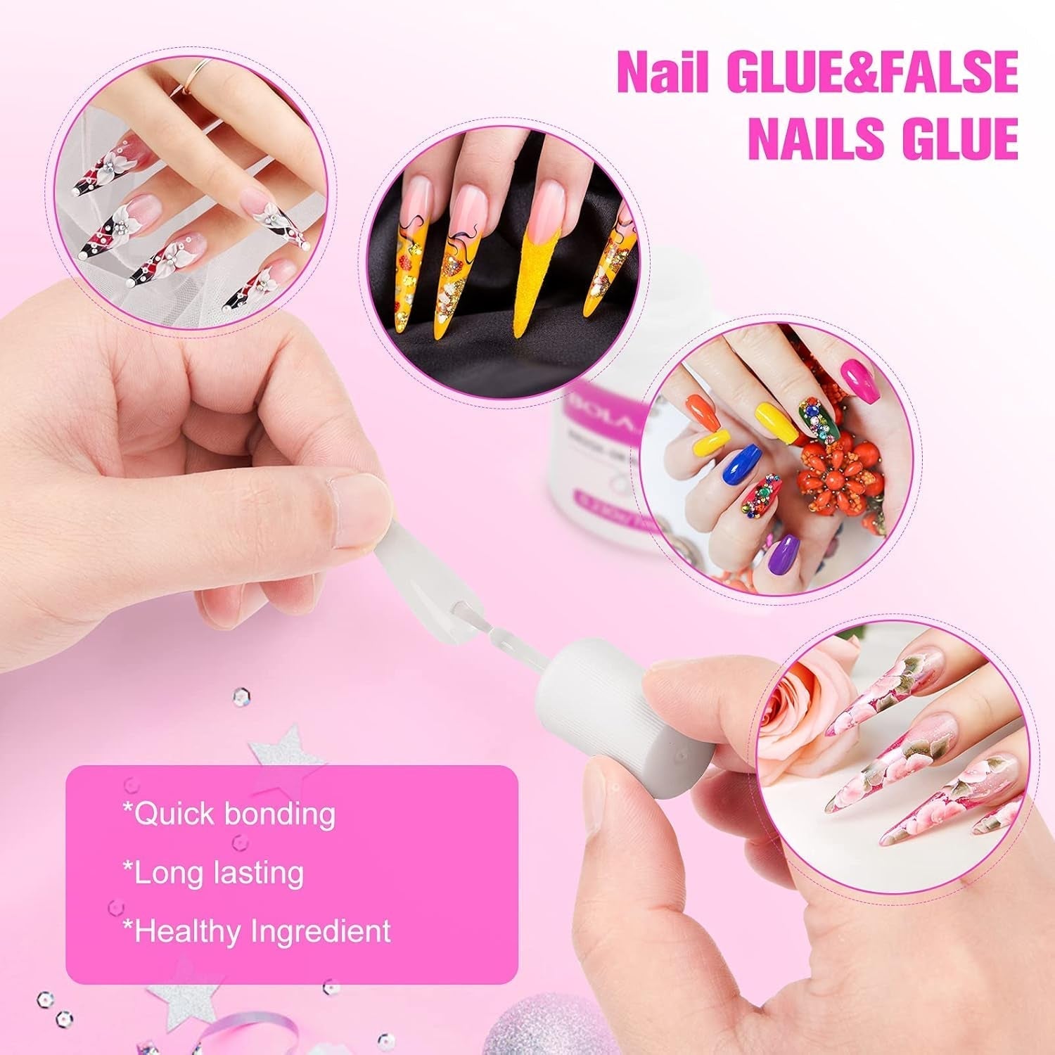 Colla per punte per unghie, Colla per unghie BOLASEN extra forte, 4 pezzi Colla per unghie screpolate, Colla per unghie, Colla per unghie artificiale extra forte, Colla per unghie - 4 * 7 ml