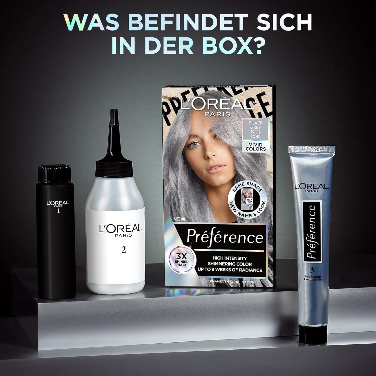 L'Oréal Paris Tinta permanente intensiva per capelli, Fino a 8 settimane di capelli lucenti e colore intenso, Préférence Vivid Colors, Colore: 10.112 SILVER GREY, 1 pz (confezione da 2) Tintura per capelli Naty Shop