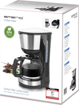 Emerio CME-122933, Macchina da caffè con filtro, 1,25 L per un massimo di 10 tazze di caffè fresco, filtro rimovibile permanente, funzione antigoccia, caraffa in vetro, spegnimento automatico, 1000 watt, nero/argento