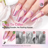 Saviland Set di polveri per unghie cromate - Polvere per unghie cromata laser rosa Effetto specchio Laser Nail Art, Polvere decorativa per manicure con glitter per unghie con bastoncini di spugna, Polvere glitter per unghie Salone per unghie