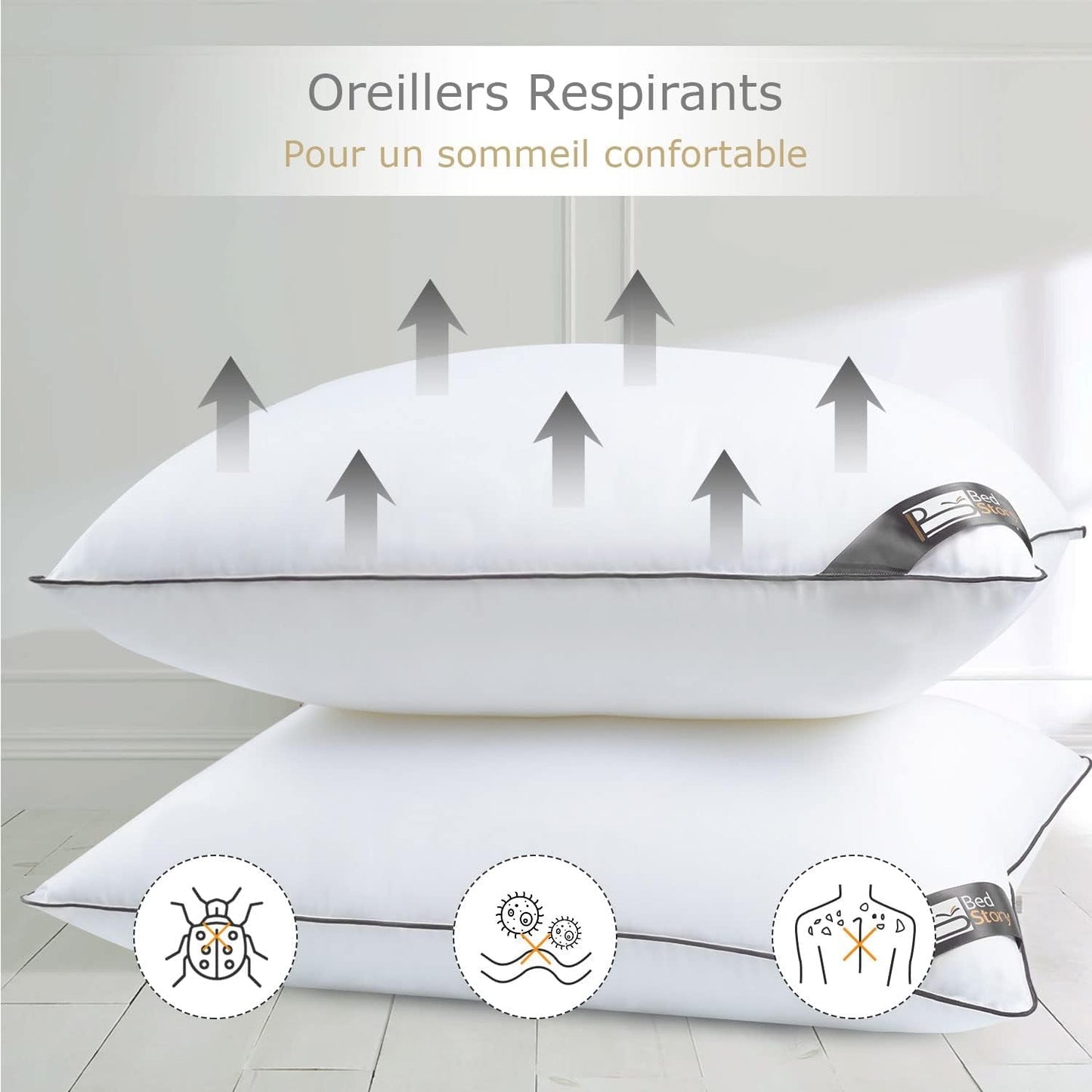Cuscino Bedstory, 50 X 70 Cm, 2 Pezzi, Anti-morso, Traspirante, Ipoallergenico, Imbottitura: 100% Fibra di Poliestere, Ultra-Comfort, Morbido Comfort e Supporto Eccellente Cuscini Standard Naty Shop