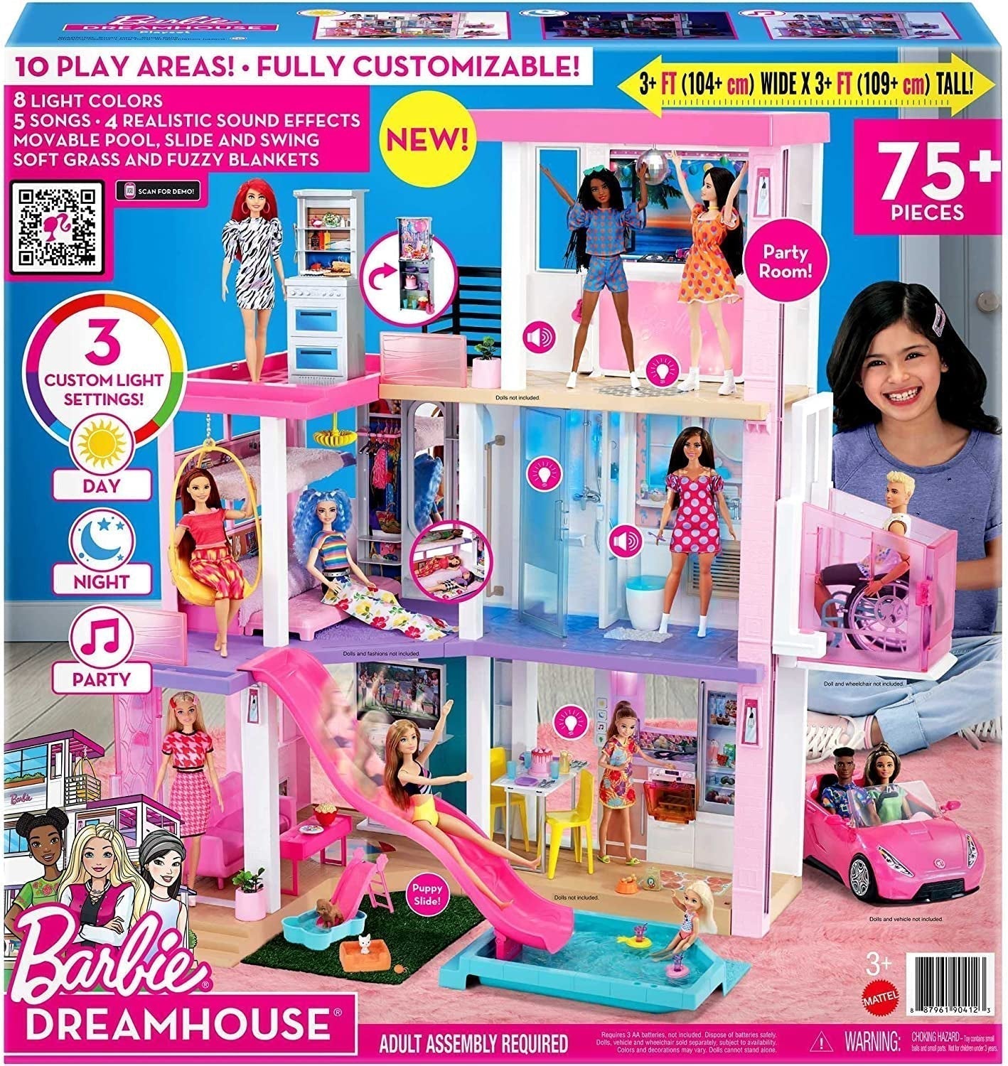 Barbie Dream House (114 cm), casa delle bambole a 3 piani, piscina, scivolo, ascensore per sedie a rotelle, 75 accessori, bambole, adatta come regalo per bambini dai 3 anni in su, GRG93 Naty Shop Case delle bambole
