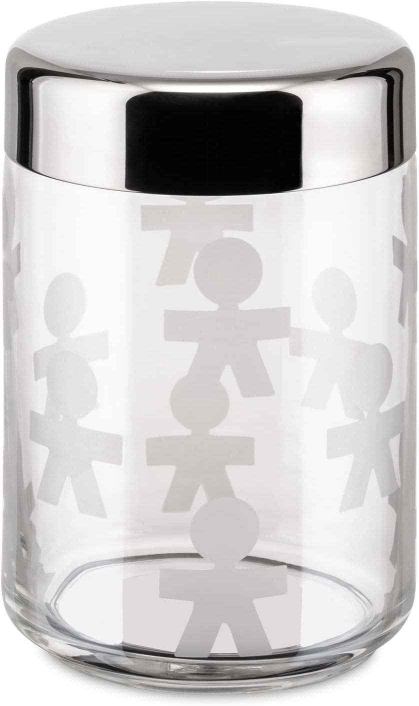 Alessi AKK37 GIROTONDO Barattolo da cucina in vetro con stampa e coperchio sigillato in acciaio inossidabile, L 21,6 cm, H 10,5 cm Scatole per alimenti Naty Shop L 21,6 cm, H 10,5 cm