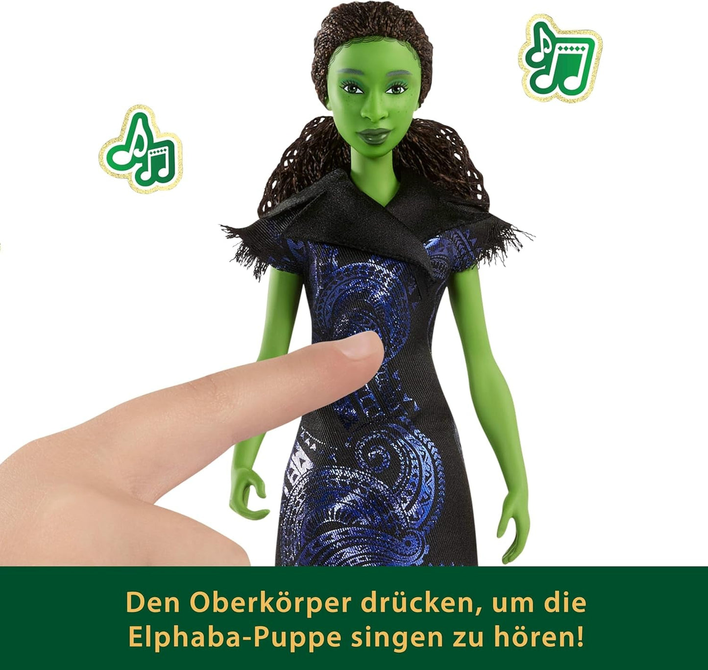 Mattel Wicked: for Good Singing Elphaba Fashion Doll della Universal Pictures con vestito staccabile ispirato al film canta "for Good" in inglese, JFM09