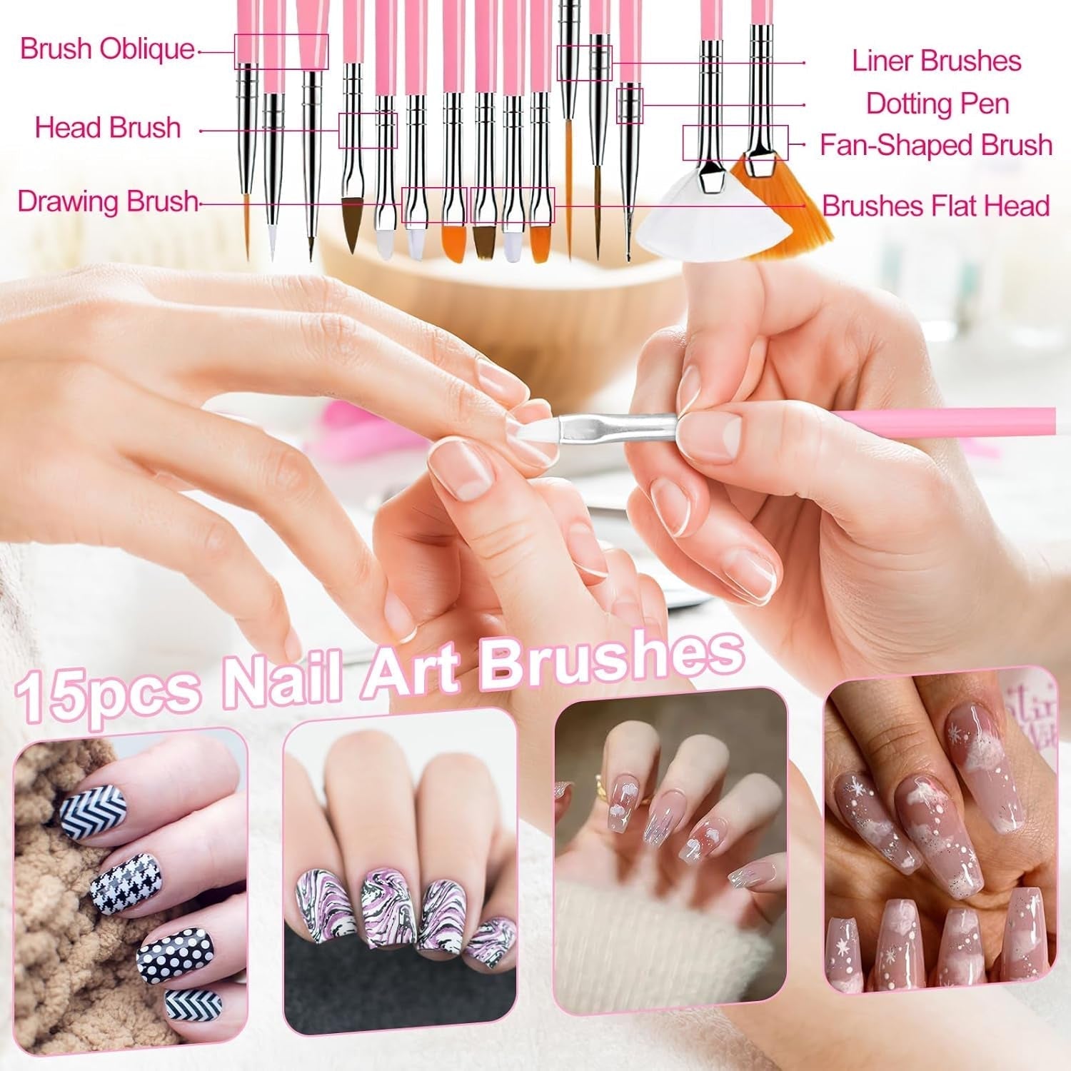 53 Blätter Nagelsticker, Set di pinsel e decorazioni per nail art, 15 pinsel, 5 penne a pois, Strasssteine, Blattgold Für Nagelkunst, Nagel Pailletten, Nagelkunstwerkzeuge e Dekorationssets