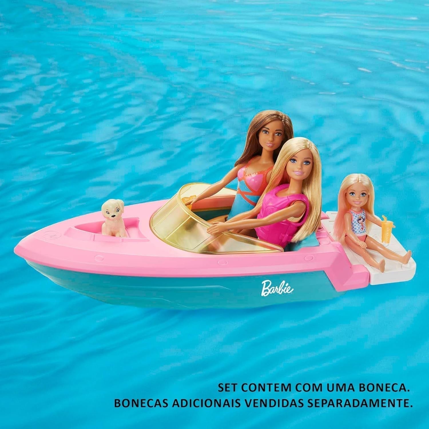 Set motoscafo Barbie, bambola Barbie con capelli biondi, giubbotto di salvataggio rosa, barca, cucciolo, accessori, regali per 3+, bambole Grg30 Naty Shop