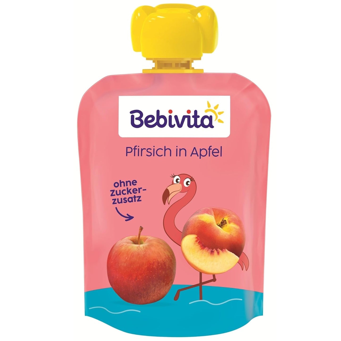 Buste comprimibili pesca e mela - Confezione da 16 (4 confezioni, 4 x 90 g ciascuna), senza zuccheri aggiunti, senza glutine, vegano, ideale per bambini dai 5 mesi, perfetto da asporto