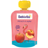 Buste comprimibili pesca e mela - Confezione da 16 (4 confezioni, 4 x 90 g ciascuna), senza zuccheri aggiunti, senza glutine, vegano, ideale per bambini dai 5 mesi, perfetto da asporto