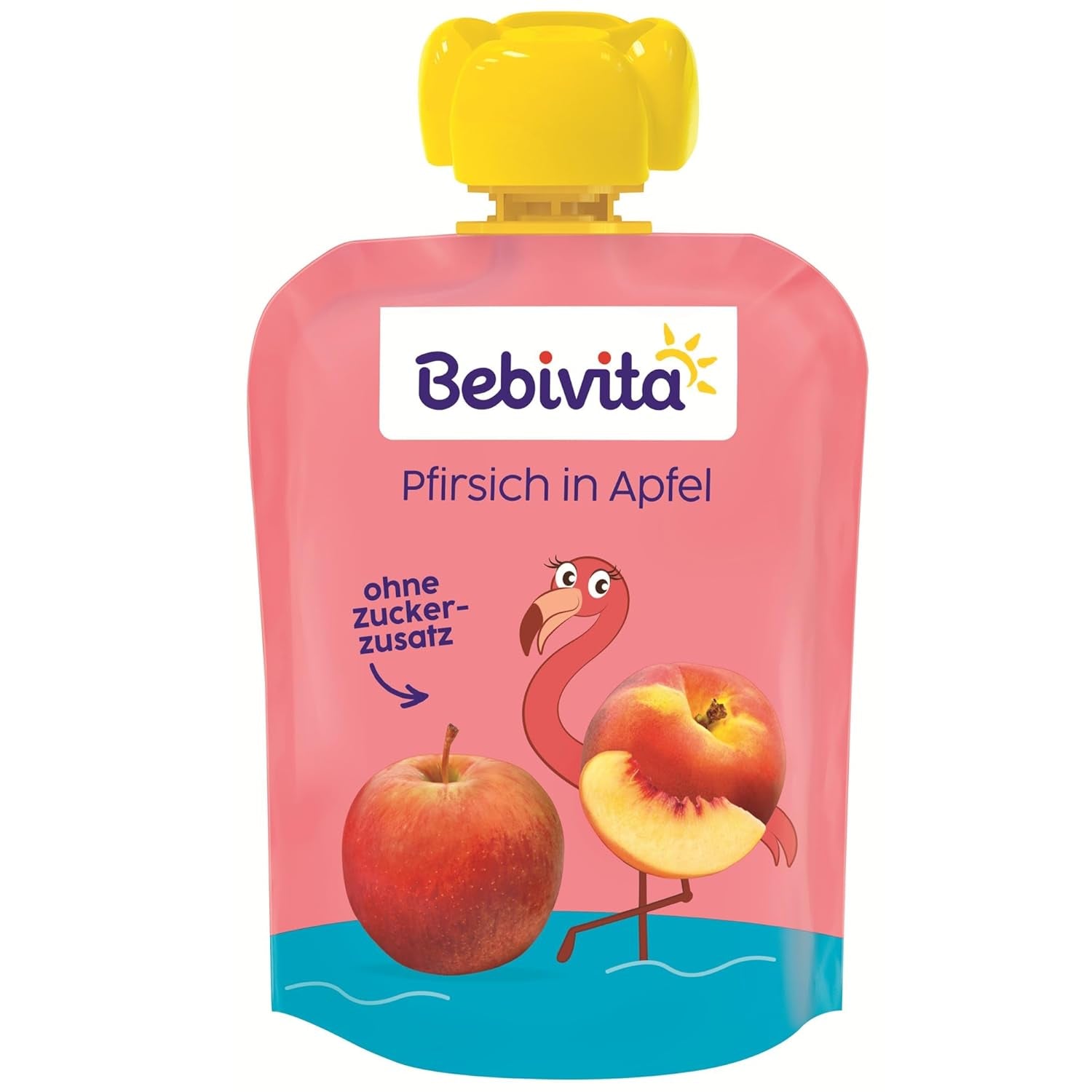 Buste comprimibili pesca e mela - Confezione da 16 (4 confezioni, 4 x 90 g ciascuna), senza zuccheri aggiunti, senza glutine, vegano, ideale per bambini dai 5 mesi, perfetto da asporto