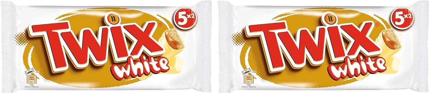 Tavolette di cioccolato bianco Twix; caramello, biscotti, cioccolato bianco; confezione multipla di cioccolatini; 5 barrette (5 x 46 g)