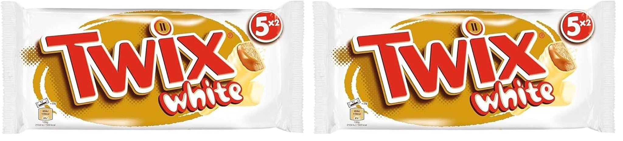 Tavolette di cioccolato bianco Twix; caramello, biscotti, cioccolato bianco; confezione multipla di cioccolatini; 5 barrette (5 x 46 g)
