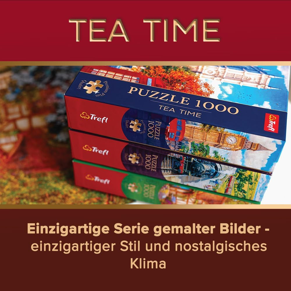 Trefl Premium plus Quality - Puzzle Tea Time: Case Stoney Lane - 1000 pezzi, Serie di immagini dipinte nostalgiche, Abbinamento ideale dei pezzi, Per adulti e bambini dai 12 anni Puzzle Naty Shop