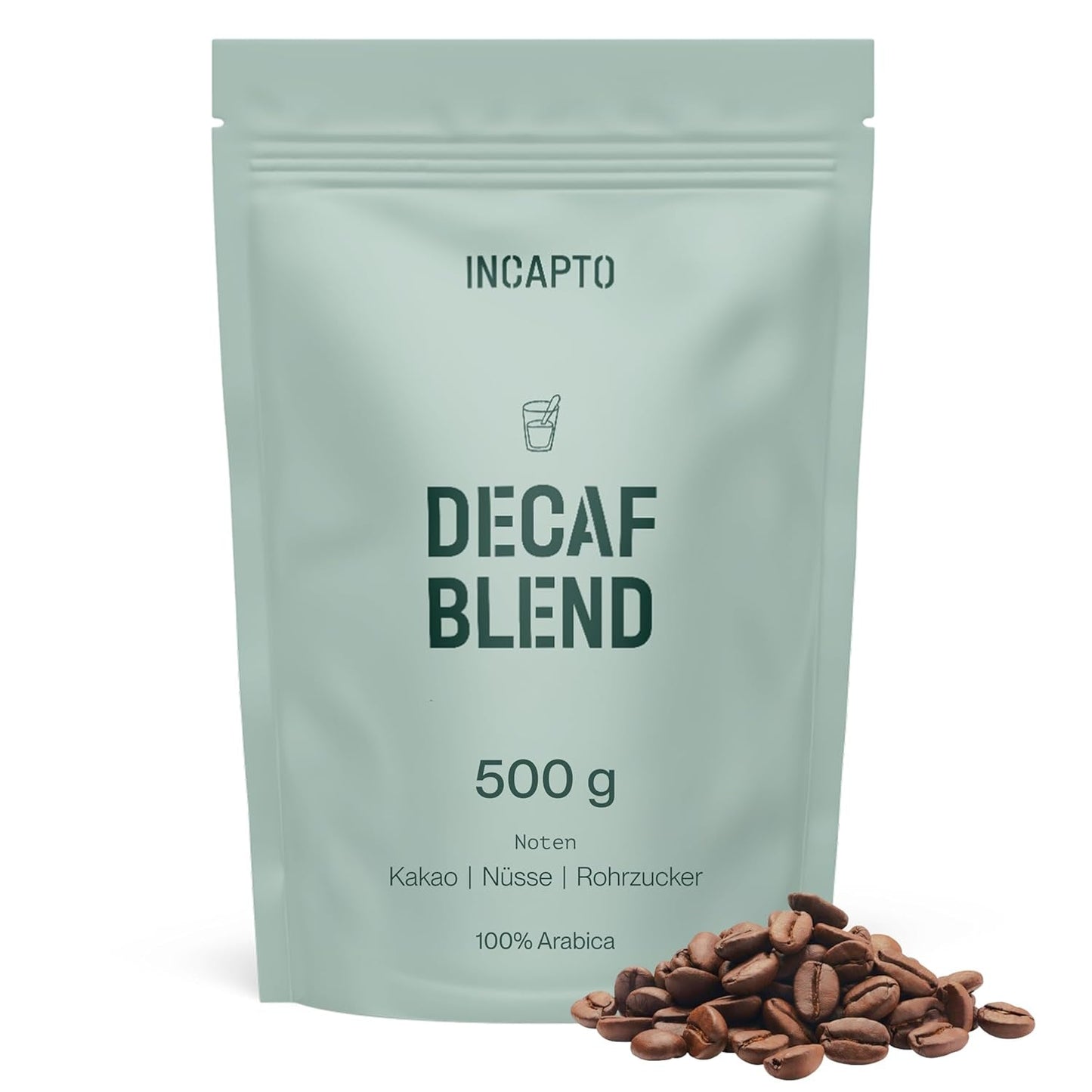 Incapto Ganze Entkofeinierte Kaffeebohnen | Ohne Chemikalien | Mischung aus 100% Arabica-Kaffee aus Brasilien | Ungemahlen Espresso Bohnen | Caffè svizzero decaffeinato all'acqua, confezione da 500 g