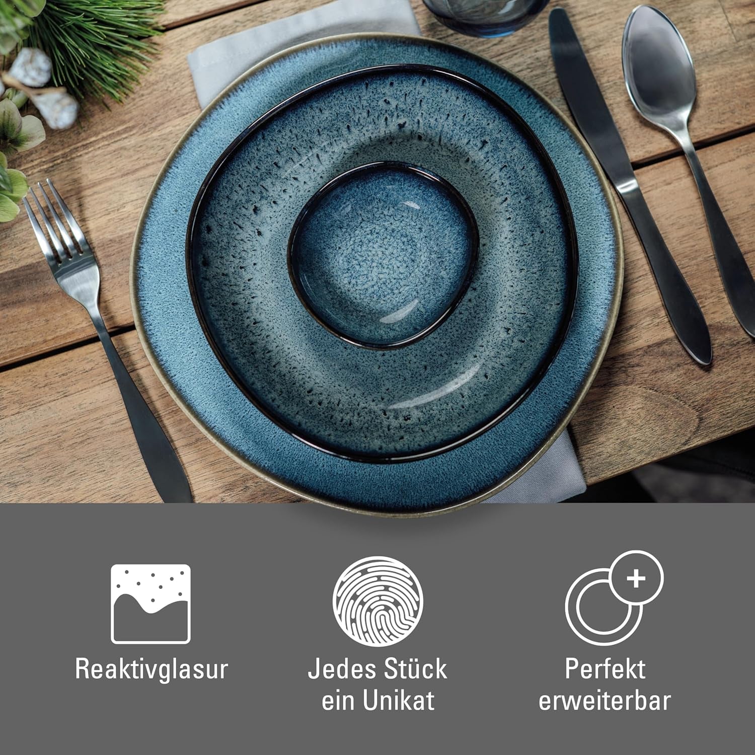 Piace. de Villeroy & Boch - Servizio da tavola in gres Lave Gris, 4 pezzi, aspetto ceramica, servizio da tavola per 2, grigio