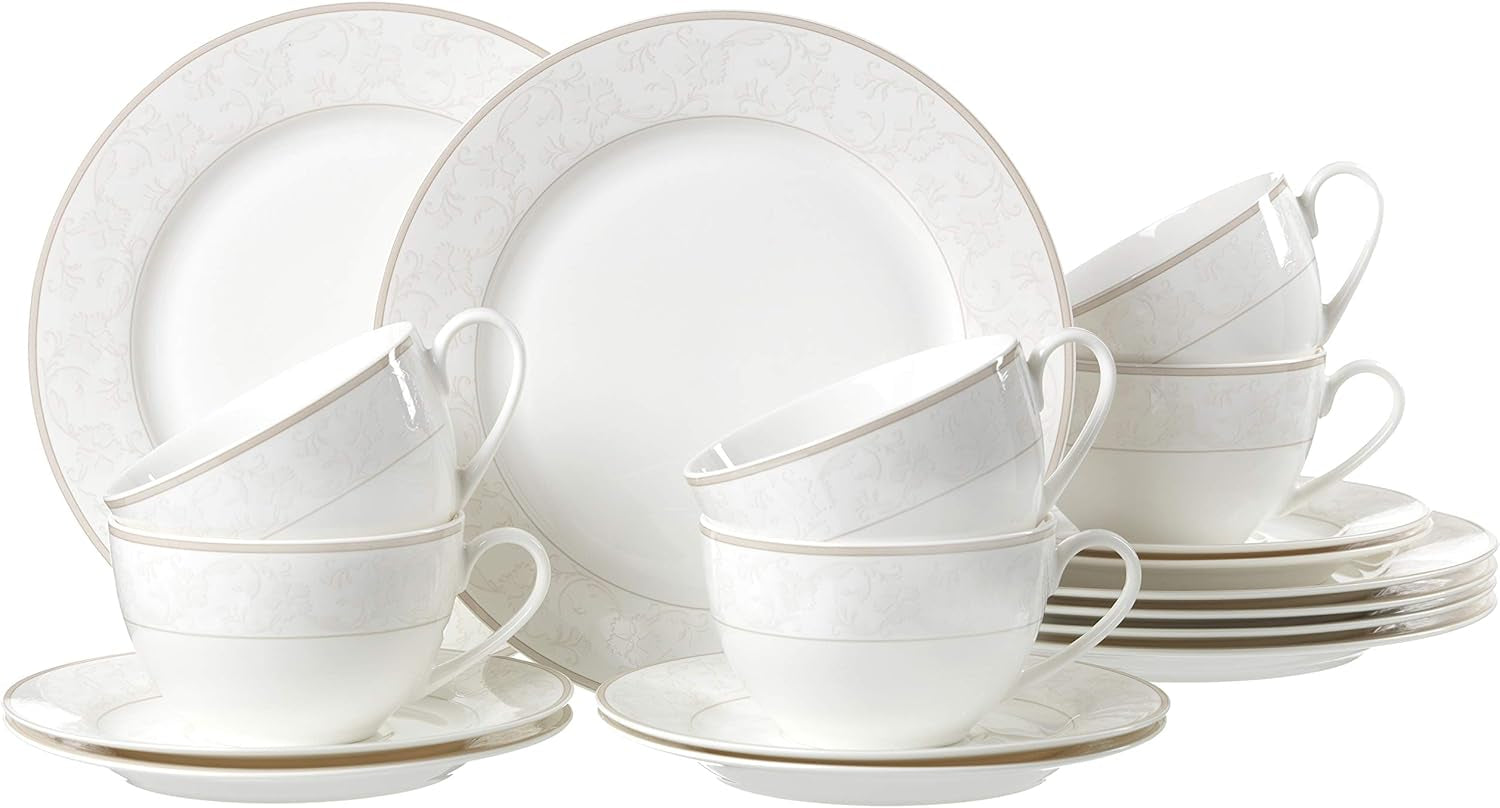 Ritzenhoff & Breker Servizio da caffè Isabella, 18 pezzi, porcellana fine, bianco con ornamenti, 37 x 26 x 25 cm