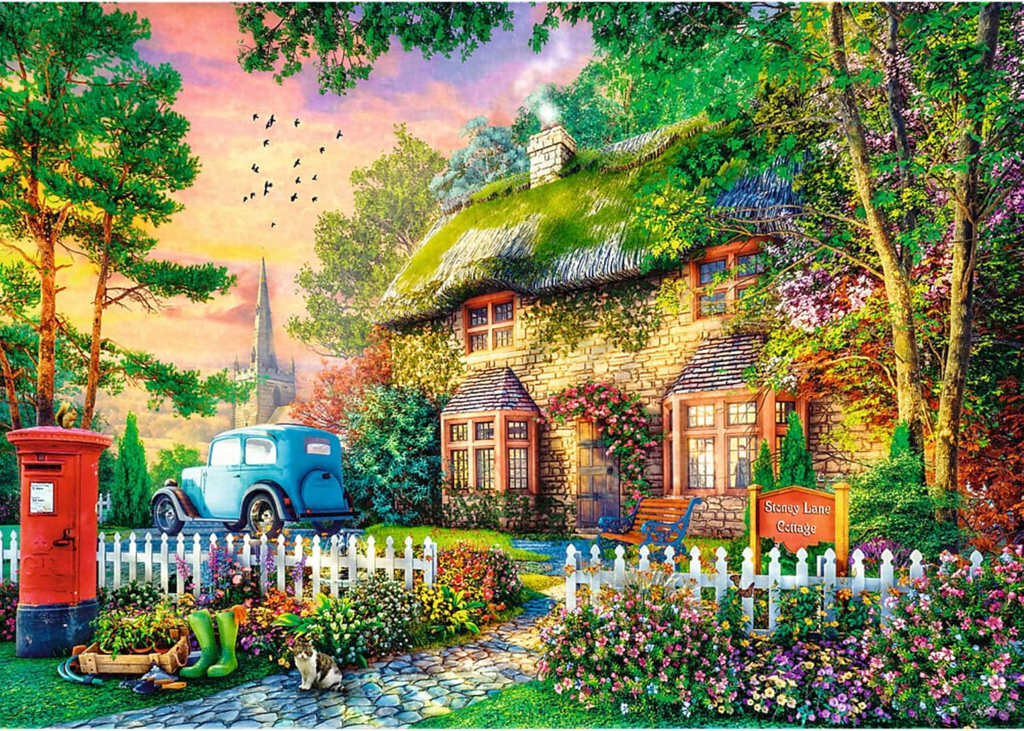 Trefl Premium plus Quality - Puzzle Tea Time: Case Stoney Lane - 1000 pezzi, Serie di immagini dipinte nostalgiche, Abbinamento ideale dei pezzi, Per adulti e bambini dai 12 anni Puzzle Naty Shop