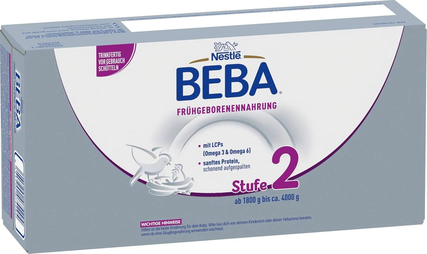 Alimento per neonati prematuri BEBA Level 2, Alimento speciale per neonati prematuri e neonati di peso ridotto, pronto da bere, confezione da 32 (32 x 90 ml) Naty Shop
