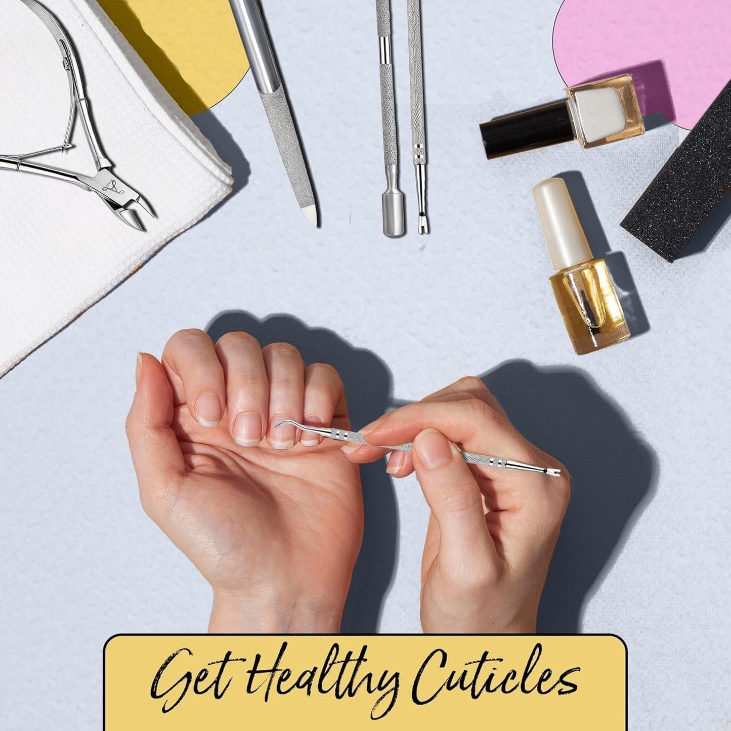 ARMIZ Set di 4 pinze e spingi cuticole, set di strumenti professionali per la rimozione delle cuticole, pinze multiuso per manicure e pedicure in acciaio inossidabile
