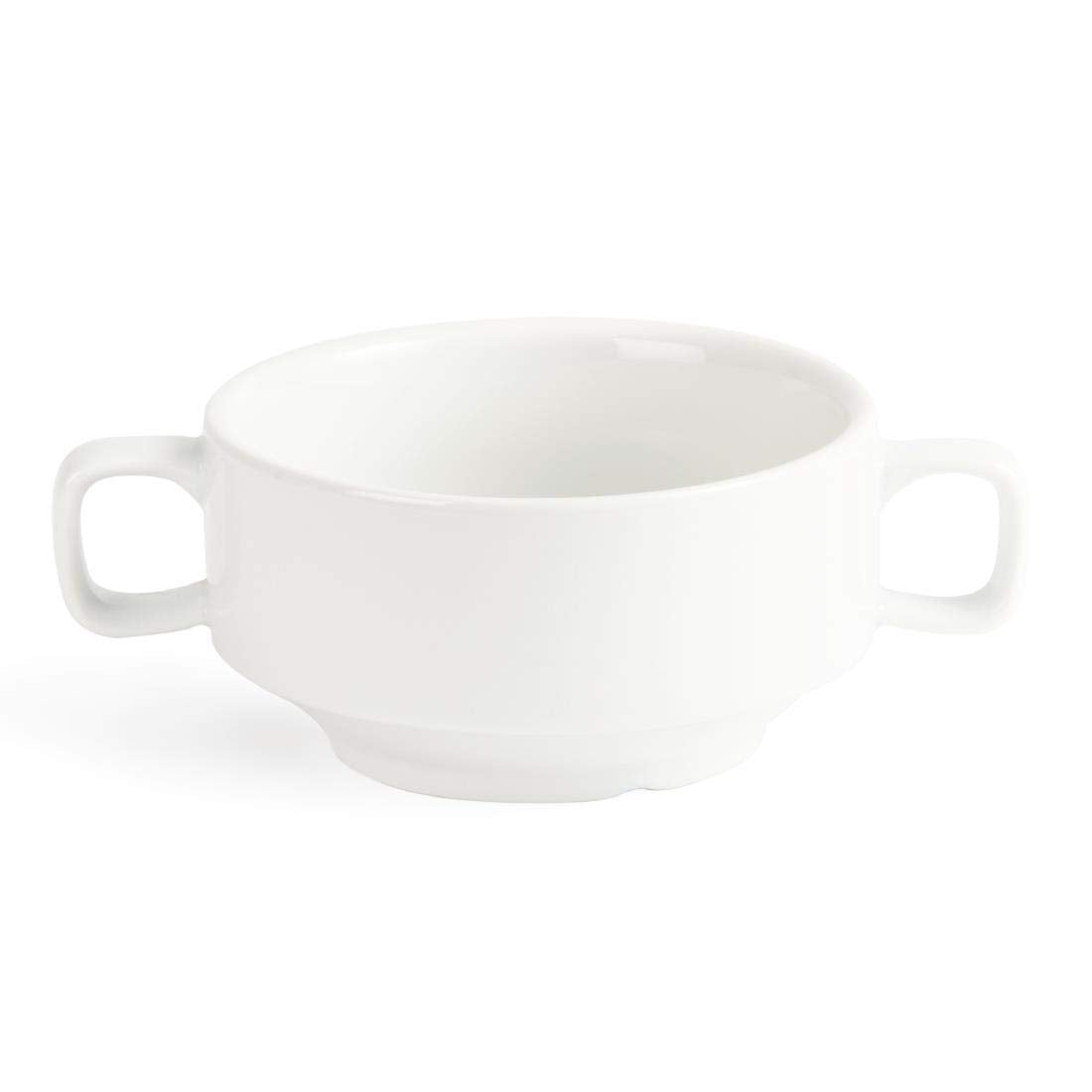Olympia Whiteware Ciotole con manici 400 ml (6 pezzi) - lavabili in forno, microonde, congelatore e lavastoviglie C239