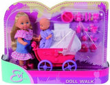Simba 105736241 Evi Love Walk Doll 2 bambola Evi assortita con bambolina con passeggino inclusi accessori bambola alla moda 12 cm per bambini dai 3 anni in su