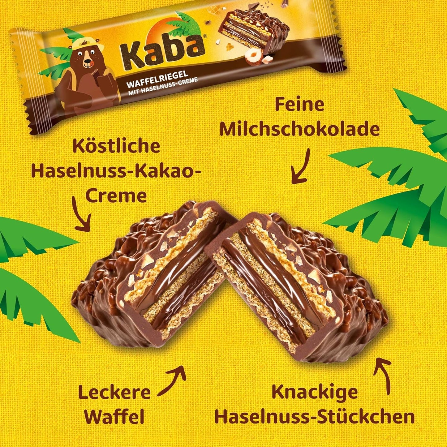 Barrette napoletane Kaba 40g, 4 barrette croccanti ripiene di wafer e pregiata crema alla nocciola, in confezione multipack dal gusto originale Kaba