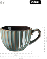 MÄSER 931966 Servizio da tavola serie Confino per 4 persone, look vintage moderno, set da colazione in ceramica, 12 pezzi, colore petrolio con accenti neri, gres