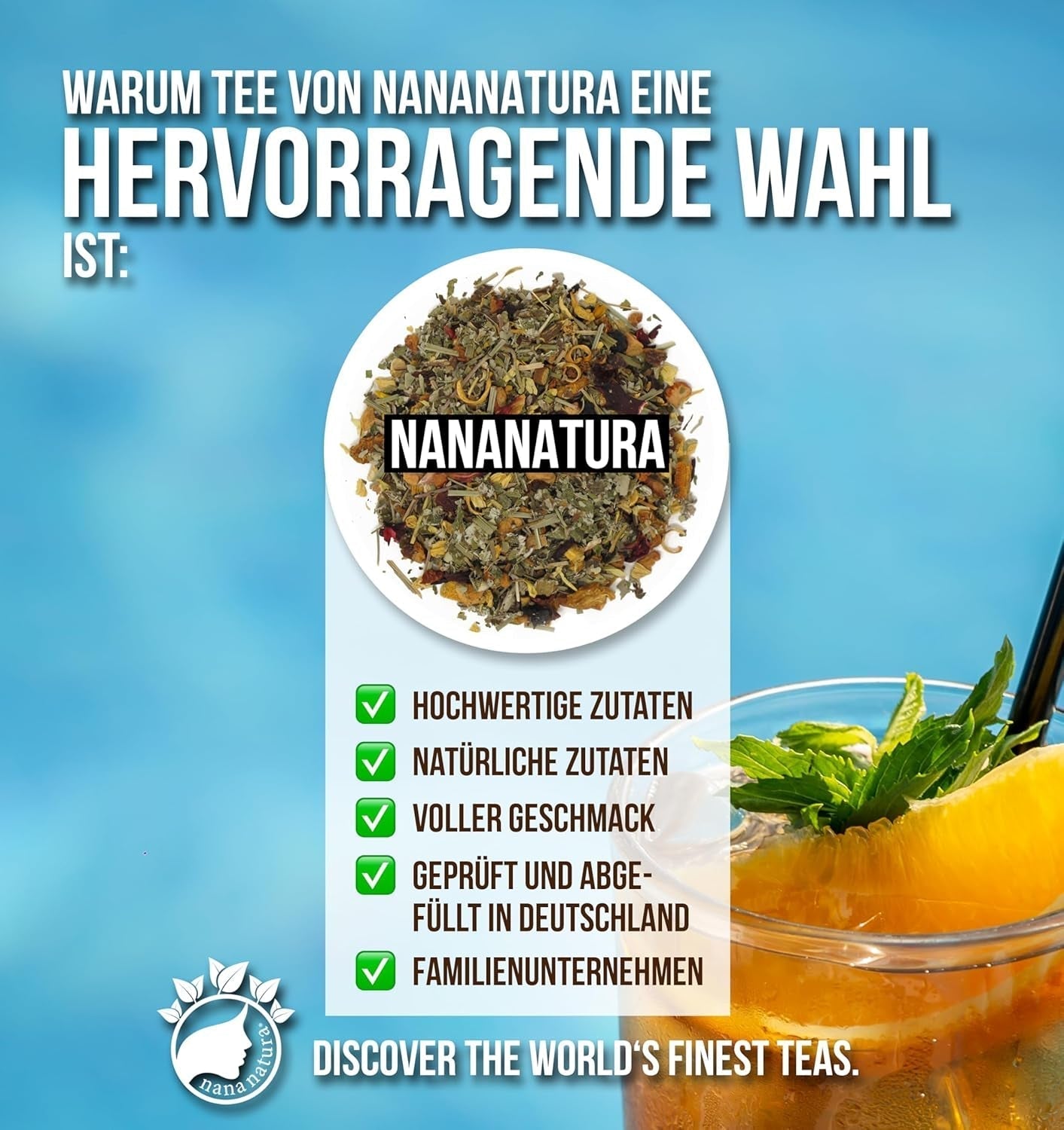TÈ originale AL LIMONE BLISS di Nananatura 85G | Tisana estiva fruttata e rinfrescante | Come tè freddo, tè freddo o classico caldo | Con fiori, foglie e bacche maturate al sole | Niente zucchero