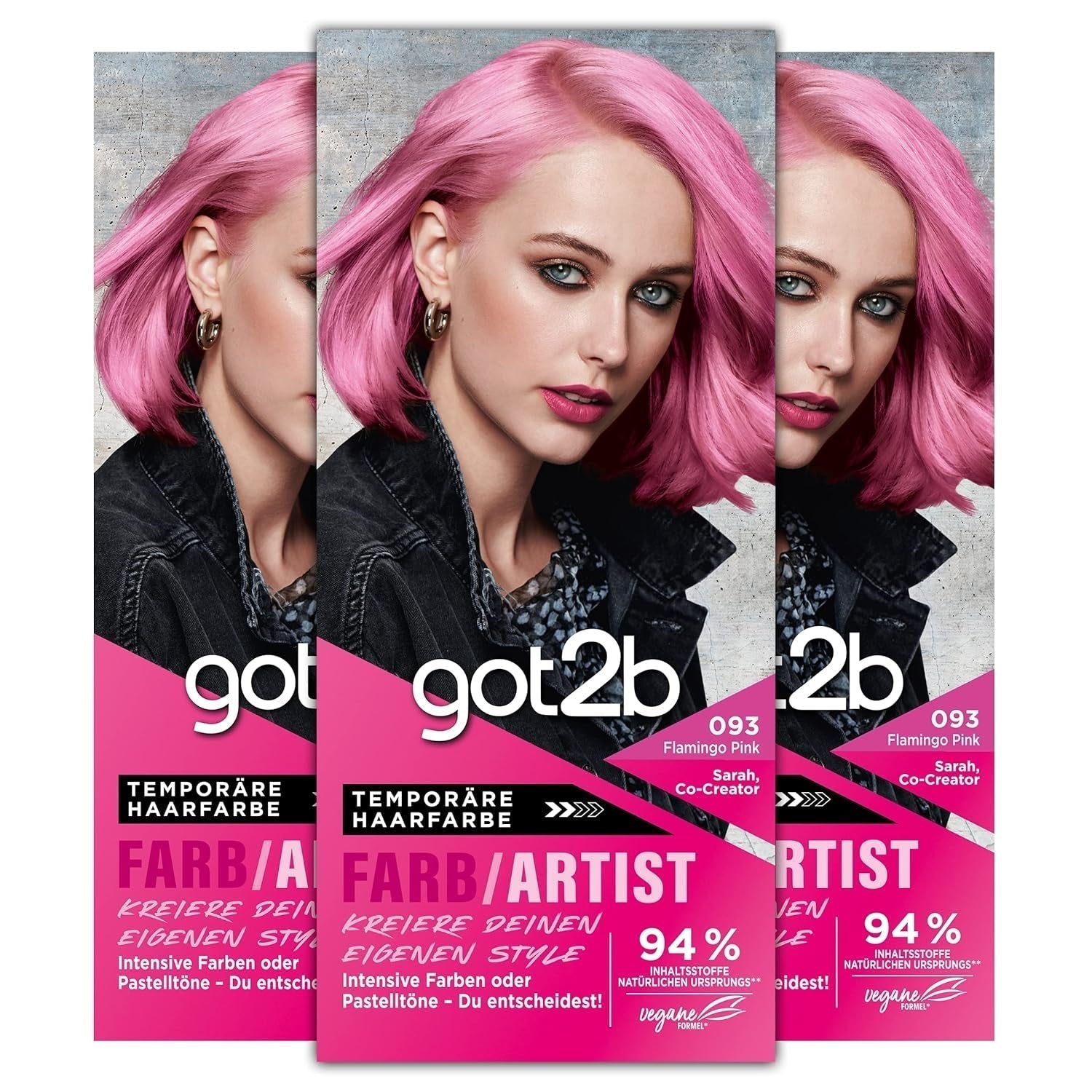 got2b Colour/Artist 097 Sirena Verde Livello 2 (3x 80ml), tintura temporanea per capelli che fa brillare i capelli in colori intensi o tonalità pastello, tintura per capelli dura 12-15 lavaggi, formula vegana Naty Shop Hair Dye 093 Pink Flamingo
